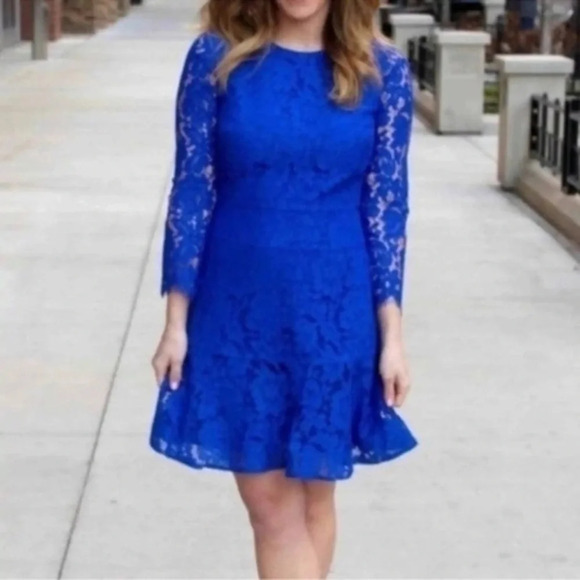 J. Crew Blue Cobalt Lace Classic Formal Holiday Party Cocktail Dress Size 2 XS - Picture 4 of 4